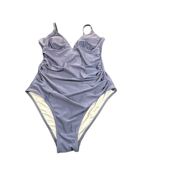 Cupshe Swimsuit Womens Medium Purple V Neck Ruching Full Back One Piece Beach - Picture 1 of 10